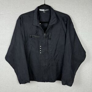 Jamie‎ Sadock Sz L 100% Silk Utilitarian Cybergrunge Tech Wear Goth Jacket *flaw